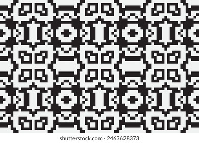 Ukrainian, Belarusian folk art vector seamless pattern, retro monochrome long cross-stitch ornament inpired by folk art - Vyshyvanka. Slavic traditional black and white ornament from Eastern Europe