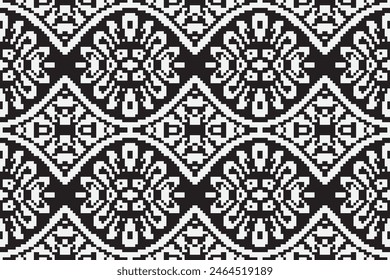 Ukrainian, Belarusian folk art vector seamless pattern, retro monochrome long cross-stitch ornament inpired by folk art - Vyshyvanka. Slavic traditional black and white ornament from Eastern Europe