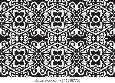 Ukrainian, Belarusian folk art vector seamless pattern, retro monochrome long cross-stitch ornament inpired by folk art - Vyshyvanka. Slavic traditional black and white ornament from Eastern Europe