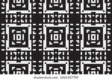 Ukrainian, Belarusian folk art vector seamless pattern, retro monochrome long cross-stitch ornament inpired by folk art - Vyshyvanka. Slavic traditional black and white ornament from Eastern Europe