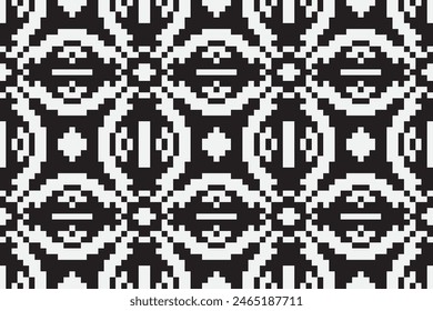 Ukrainian, Belarusian folk art vector seamless pattern, retro monochrome long cross-stitch ornament inpired by folk art - Vyshyvanka. Slavic traditional black and white ornament from Eastern Europe