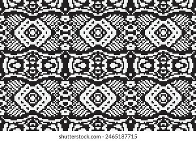 Ukrainian, Belarusian folk art vector seamless pattern, retro monochrome long cross-stitch ornament inpired by folk art - Vyshyvanka. Slavic traditional black and white ornament from Eastern Europe