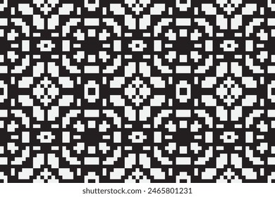 Ukrainian, Belarusian folk art vector seamless pattern, retro monochrome long cross-stitch ornament inpired by folk art - Vyshyvanka. Slavic traditional black and white ornament from Eastern Europe