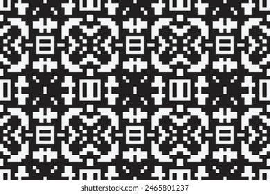 Ukrainian, Belarusian folk art vector seamless pattern, retro monochrome long cross-stitch ornament inpired by folk art - Vyshyvanka. Slavic traditional black and white ornament from Eastern Europe