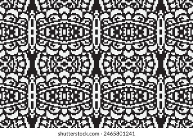 Ukrainian, Belarusian folk art vector seamless pattern, retro monochrome long cross-stitch ornament inpired by folk art - Vyshyvanka. Slavic traditional black and white ornament from Eastern Europe