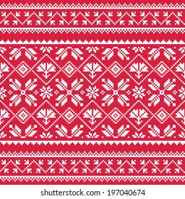 Ukrainian, Belarusian, Slavic folk art white embroidery pattern on red  - Vyshyvanka