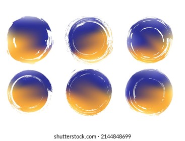 Ukrainian blurred brush stroke circle backgrounds set with modern abstract blue and yellow color gradients. Templates collection for greetings cards, posters, banners and flyers. Vector illustration.