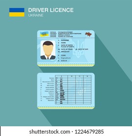 Ukrainian car driver license identification. Flat vector illustration. Ukraine.