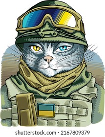 Ukrainian Cat In Ukrainian Military Uniform