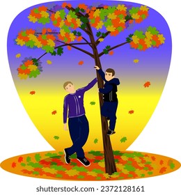 Ukrainian children enjoy freedom in autumn, even the leaves float freely in flight