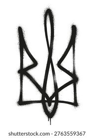 Ukrainian coat of arms hand drawn spray paint graffiti style grunge street art with drips splashes urban illustration