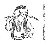 Ukrainian Cossack ( Kozak) with a saber, vector freehand drawing 