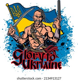 Ukrainian Cossack with a saber, grunge vintage design t shirts