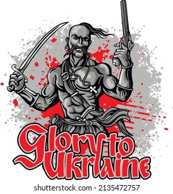 Ukrainian Cossack with a saber, grunge vintage design t shirts