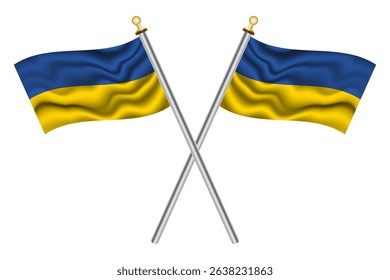 Ukrainian crossed flags on isolated background, vector illustration. Two crossed national flags of Ukraine.