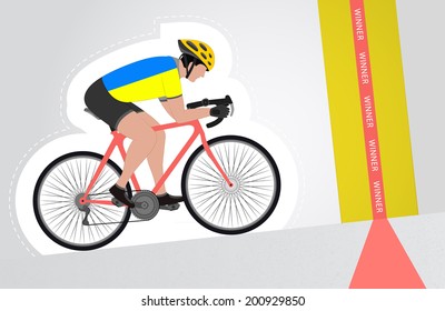 Ukrainian cyclist riding upwards to finish line vector isolated illustration