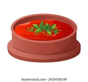 Ukrainian dish of colorful set. Delicious traditional borsch in this engaging illustration merges intricate design with playful cartoon design on a clean white backdrop. Vector illustration.