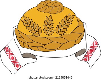 Ukrainian dish - loaf. Bread and salt icon set in flat and line style. Traditional symbol of hospitality. Vector illustration.