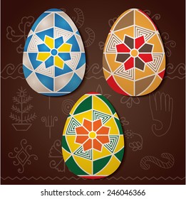 Ukrainian Easter egg pysanka. Traditional hand drawn folk ornament called 40 wedges or 40 wishes