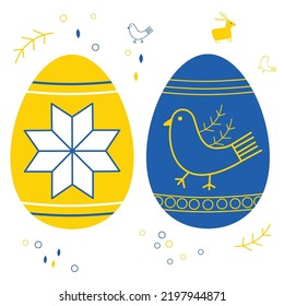 Huevos de Pascua Ucranianos. Azul y amarillo - son colores de la bandera ucraniana