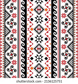 Ukrainian Easter egss style vector seamless folk art pattern - Hutsul geometric ornament in black and red

Traditional  hand craft decorations from Hutsulshchyna in Ukraine, retro unique textile print