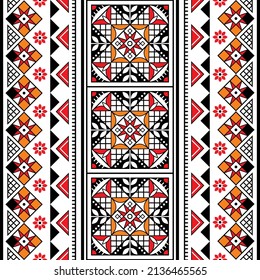 Ukrainian Easter egss style vector seamless folk art pattern vertical oriented - Hutsul geometric ornament in black, yellow and red. 
Traditional Eatser holidays hand craft decorations from Ukraine