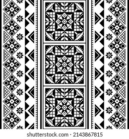 Ukrainian Easter egss style vector seamless folk art pattern vertical oriented - Hutsul Pysanky geometric ornament in black and white
