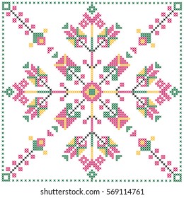 Ukrainian embroidery cross stitch. Vector abstract ornament. EPs 10. Ethnic floral pattern. Niddlework background.