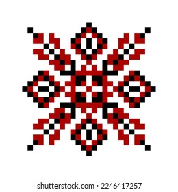 ukrainian embroidery. Geometric red and black pattern. Ukrainian ethnic cross stitch, clipart, print design in the style of the scheme of the Ukrainian ornament