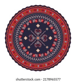 Ukrainian embroidery round symbol, vector graphic over white background
