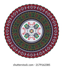 Ukrainian embroidery round symbol, vector graphic over white background