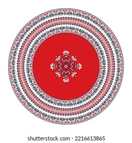 Símbolo redondo de bordado ucraniano, gráfico vectorial sobre fondo blanco