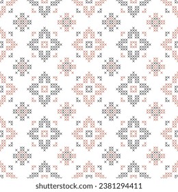 Ukrainian Embroidery Seamless Pattern. Vector Illustration of Handmade Craftsmanship. Cross-stitching.