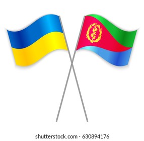 Ukrainian and Eritrean crossed flags. Ukraine combined with Eritrea isolated on white. Language learning, international business or travel concept.