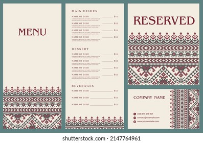 Ukrainian Ethnic Ornament Resturant Cafe Menu Card