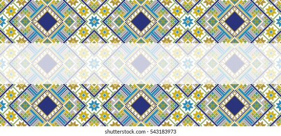 Ukrainian ethnic ornament-pixel pattern like old handmade folk art knitted embroidery