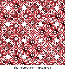 Ukrainian ethnic ornament-pixel pattern like old handmade folk art knitted embroidery