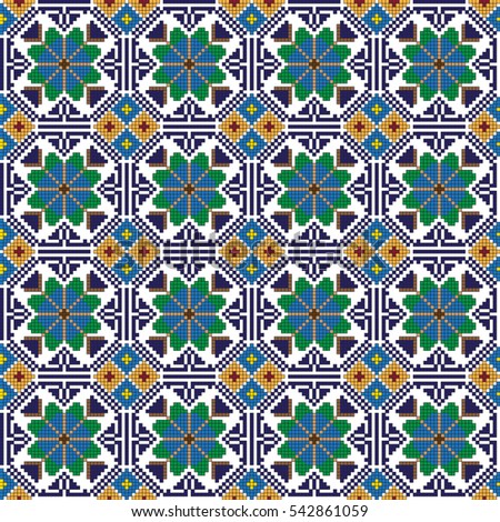 Ukrainian ethnic ornament-pixel pattern like old handmade folk art knitted embroidery
