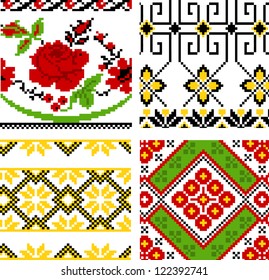 Ukrainian ethnic seamless ornament-pixel pattern