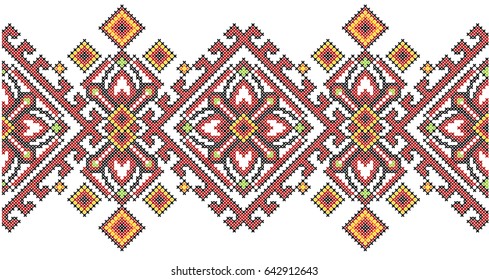 Ukrainian ethnic style cross stitch embroidery geometric pattern. Vector illustration.