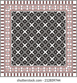 Ukrainian ethnic vector ornament for embroidery cross decoration with red and black elements 