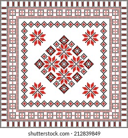 Ukrainian ethnic vector ornament for embroidery cross decoration with red and black elements 