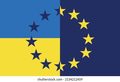 Ukrainian and European Union flag vector illustration.The concept of national independence