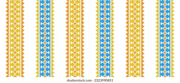 Ukrainian fabric, textile, cloth vector pattern with blue and yellow stripes.