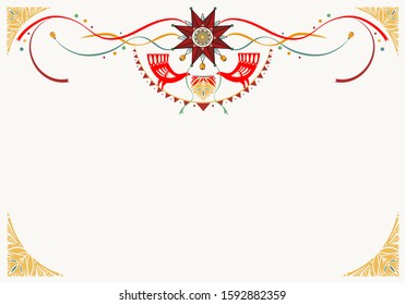 Ukrainian festive background with traditional ethnic star, stylized birds, ribbons