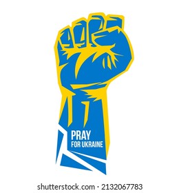 Ukrainian fist silhouette in blue and yellow color isolated on white background. Abstract patriotic concept art. Idea to explain war between Russia and Ukraine. Creative vector illustration.