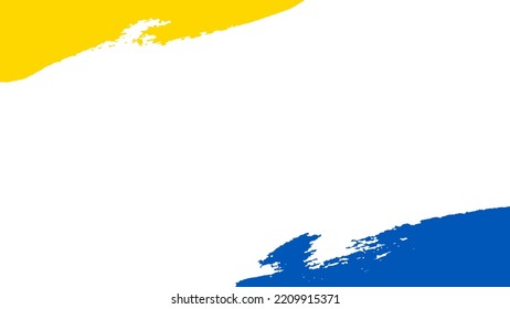 Ukrainian flag, blue yellow empty frame, isolated white background. Patriotic Ukraine design, copy space. Standwithukraine concept. Grunge brush stroke texture. Hand drawn border. Vector illustration