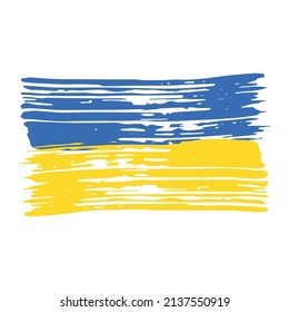 Ukrainian flag with brush stroke elements. Emblem, icon. Glory to Ukraine. Vector illustration.