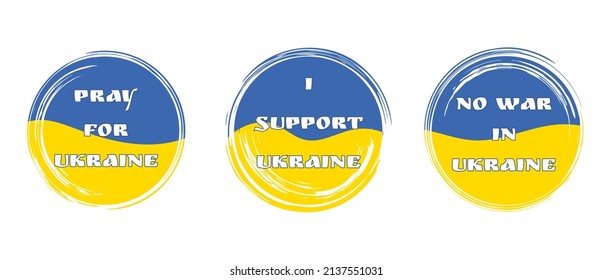 Ukrainian flag with brush stroke elements. Grunge texture in the shape of a circle. Emblem, icon. Glory to Ukraine. Vector illustration.