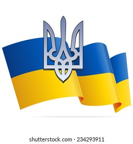 Ukrainian Flag with Chrome Coat of Arms